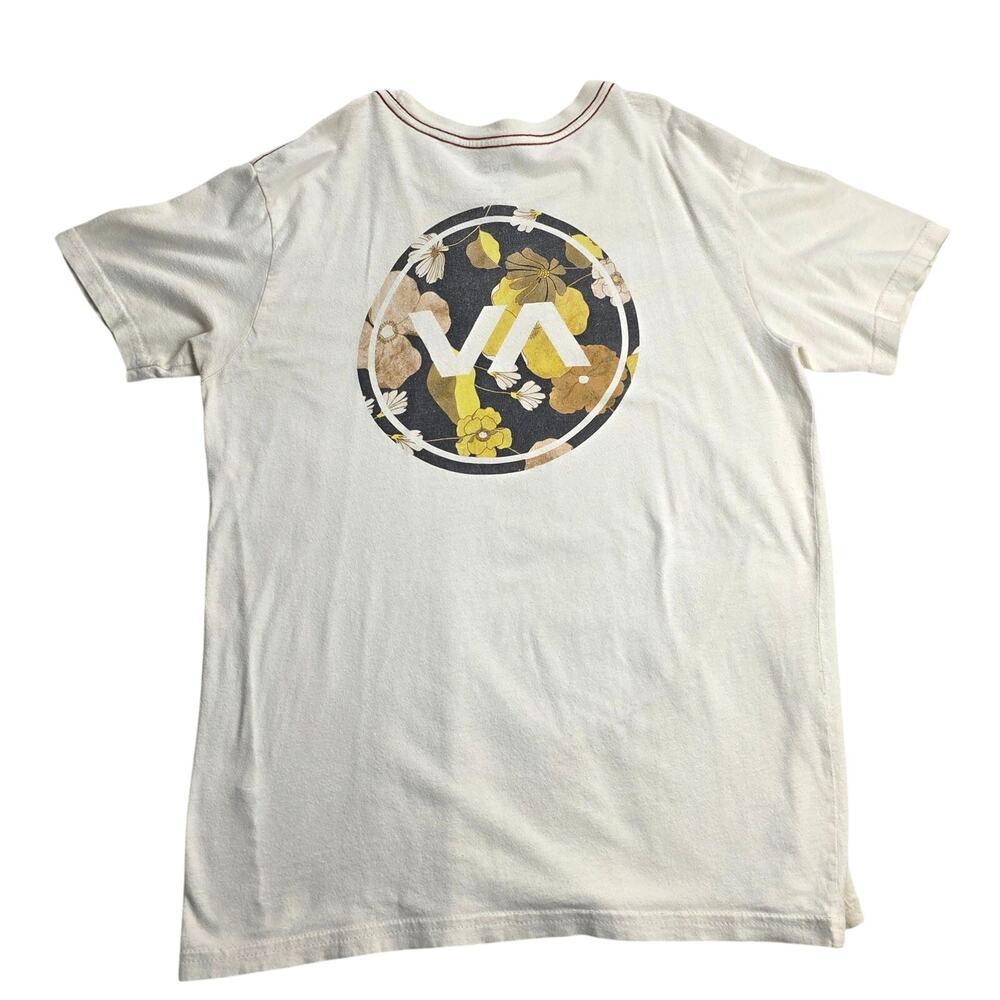 RVCA Floral Logo Graphic Tee Shirt Youth Med. White Surf Skate CasualShirt Boys